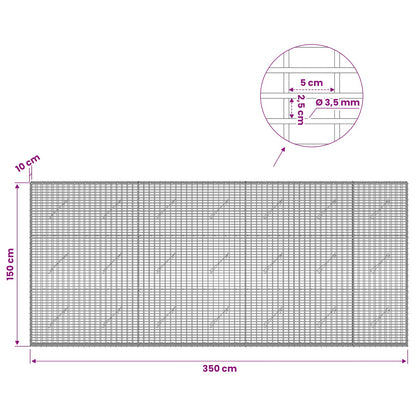 vidaXL Gabion with 3.5 mm Wire and 5x2.5 cm Mesh 350x10x150 cm 6
