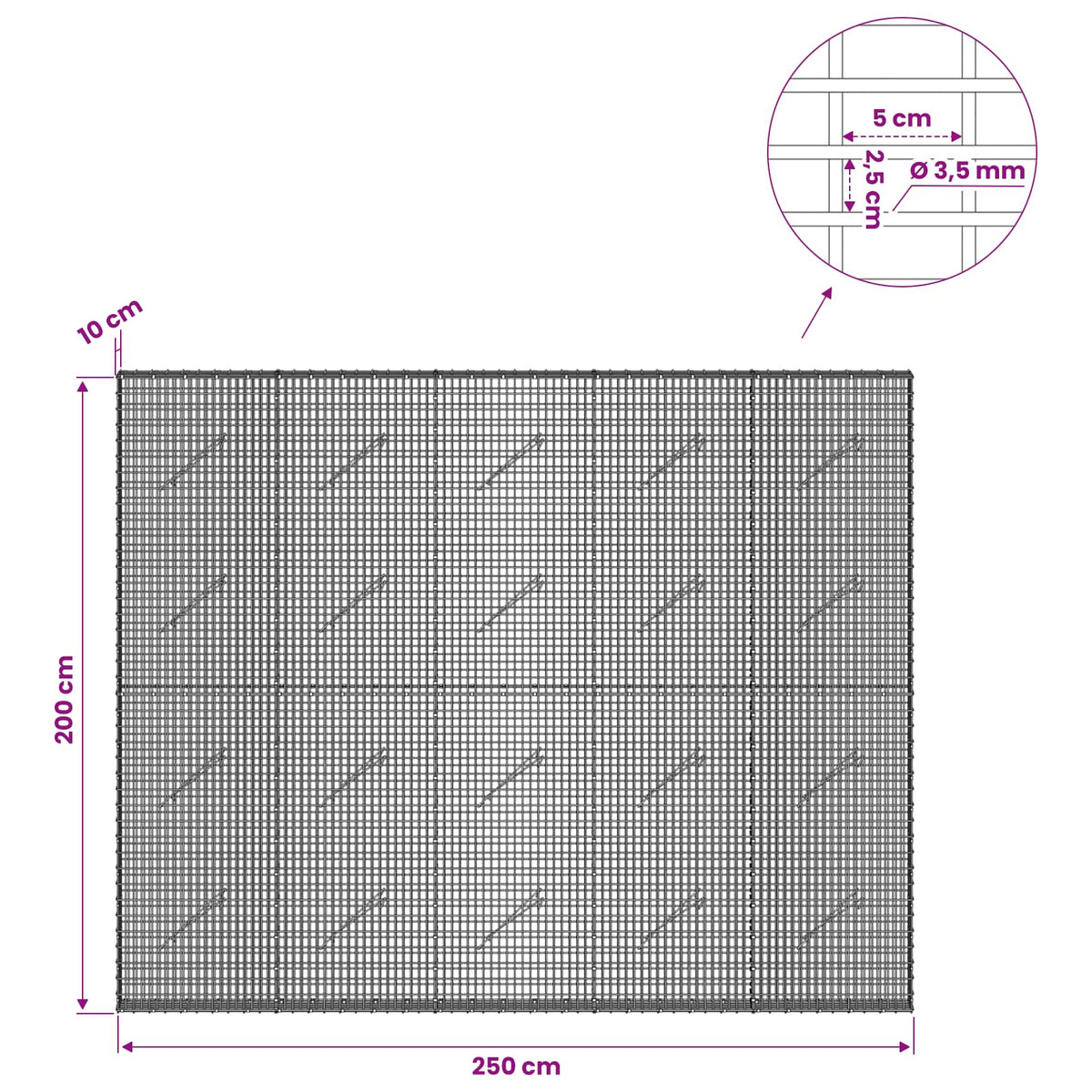 vidaXL Gabion with 3.5 mm Wire and 5x2.5 cm Mesh 250x10x200 cm 6