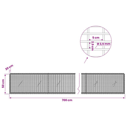 vidaXL Gabion with 3.5 mm Wire and 5x2.5 cm Mesh 700x20x50 cm 6