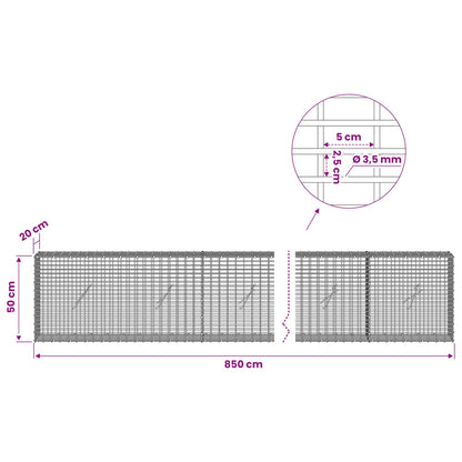 vidaXL Gabion with 3.5 mm Wire and 5x2.5 cm Mesh 850x20x50 cm 6
