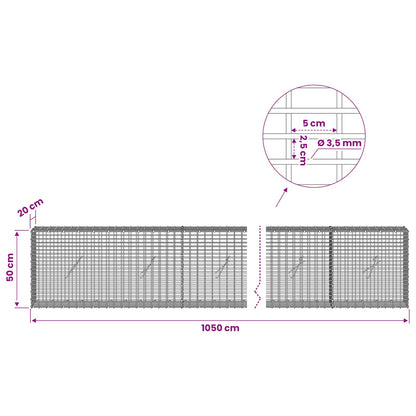Gabion with 3.5 mm Wire and 5x2.5 cm Mesh 1050x20x50 cm 1050 cm