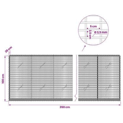 vidaXL Gabion with 3.5 mm Wire and 5x2.5 cm Mesh 350x20x100 cm 6