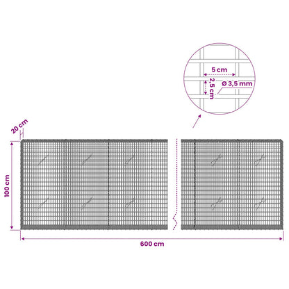 vidaXL Gabion with 3.5 mm Wire and 5x2.5 cm Mesh 600x20x100 cm 6