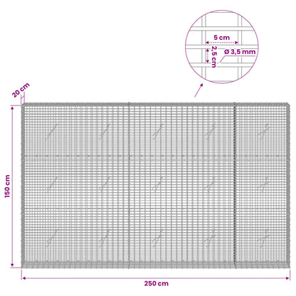 vidaXL Gabion with 3.5 mm Wire and 5x2.5 cm Mesh 250x20x150 cm 6