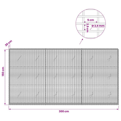 vidaXL Gabion with 3.5 mm Wire and 5x2.5 cm Mesh 300x20x150 cm 6