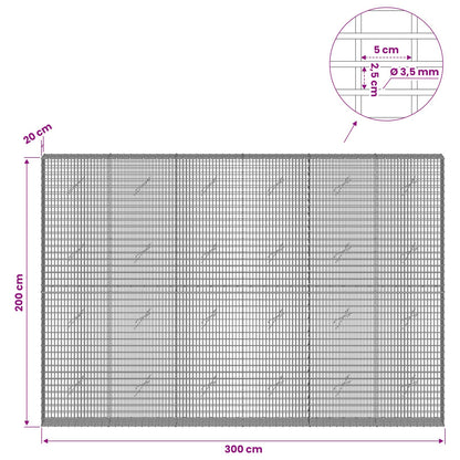 vidaXL Gabion with 3.5 mm Wire and 5x2.5 cm Mesh 300x20x200 cm 6