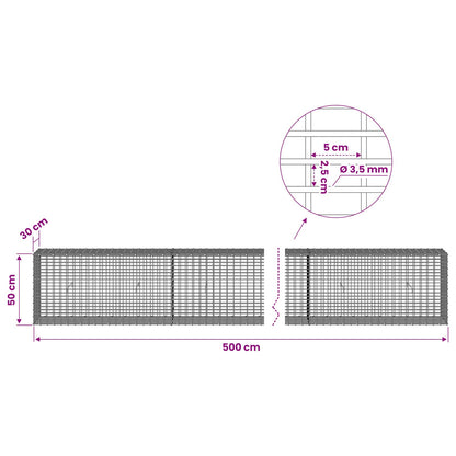 vidaXL Gabion with 3.5 mm Wire and 5x2.5 cm Mesh 500x30x50 cm 6