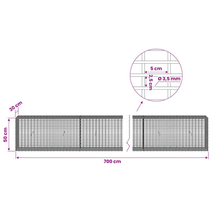 vidaXL Gabion with 3.5 mm Wire and 5x2.5 cm Mesh 700x30x50 cm 6