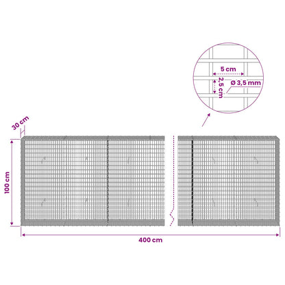 vidaXL Gabion with 3.5 mm Wire and 5x2.5 cm Mesh 400x30x100 cm 6