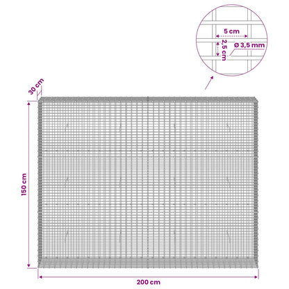 vidaXL Gabion with 3.5 mm Wire and 5x2.5 cm Mesh 200x30x150 cm 6