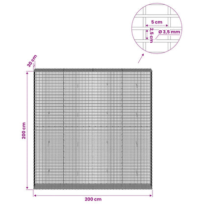 vidaXL Gabion with 3.5 mm Wire and 5x2.5 cm Mesh 200x30x200 cm 6