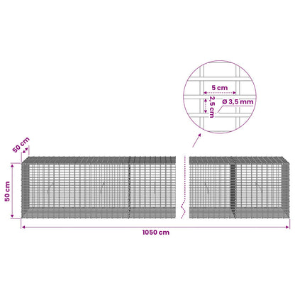 Gabion with 3.5 mm Wire and 5x2.5 cm Mesh 1050x50x50 cm 1050 cm