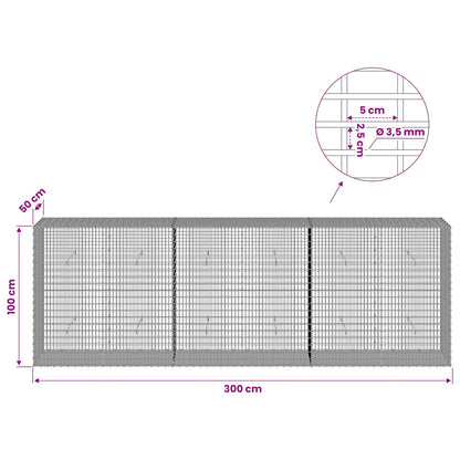 vidaXL Gabion with 3.5 mm Wire and 5x2.5 cm Mesh 300x50x100 cm 6