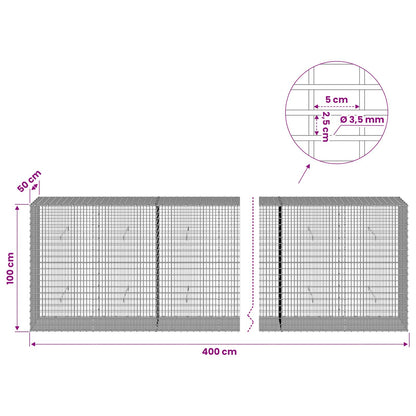 vidaXL Gabion with 3.5 mm Wire and 5x2.5 cm Mesh 400x50x100 cm 6