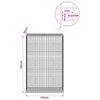 Gabion with 3.5 mm Wire and 5x2.5 cm Mesh 50x50x150 cm 100 cm