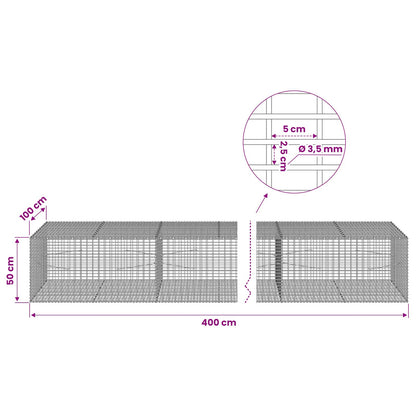 vidaXL Gabion with 3.5 mm Wire and 5x2.5 cm Mesh 400x100x50 cm 6