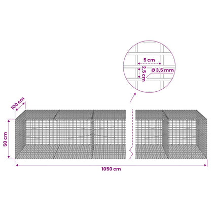 Gabion with 3.5 mm Wire and 5x2.5 cm Mesh 1050x100x50 cm 1050 cm
