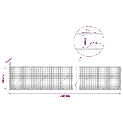 vidaXL Gabion with 3.5 mm Wire and 5x5 cm Mesh 950x10x50 cm 6
