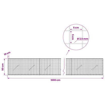 vidaXL Gabion with 3.5 mm Wire and 5x5 cm Mesh 1000x10x50 cm 6