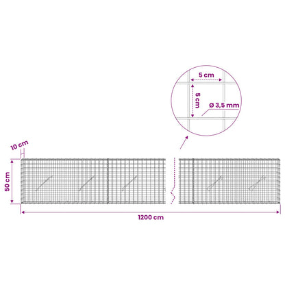 vidaXL Gabion with 3.5 mm Wire and 5x5 cm Mesh 1200x10x50 cm 6