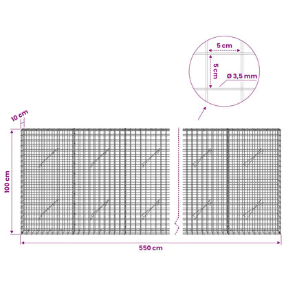 vidaXL Gabion with 3.5 mm Wire and 5x5 cm Mesh 550x10x100 cm 6