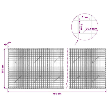vidaXL Gabion with 3.5 mm Wire and 5x5 cm Mesh 750x10x100 cm 6