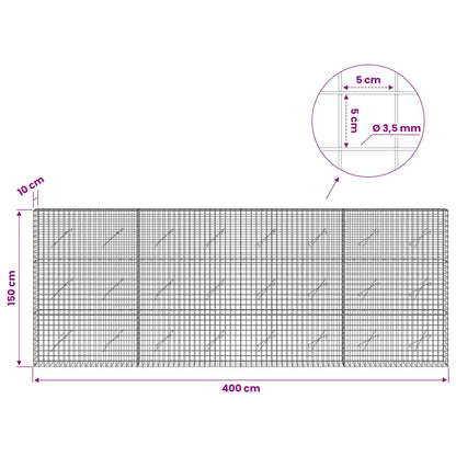 vidaXL Gabion with 3.5 mm Wire and 5x5 cm Mesh 400x10x150 cm 6