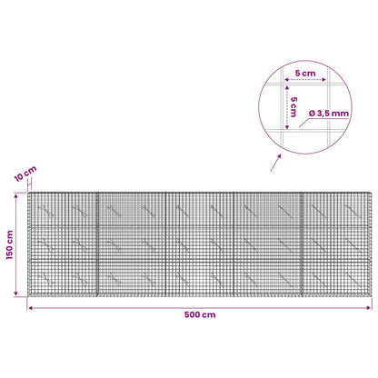 vidaXL Gabion with 3.5 mm Wire and 5x5 cm Mesh 500x10x150 cm 6