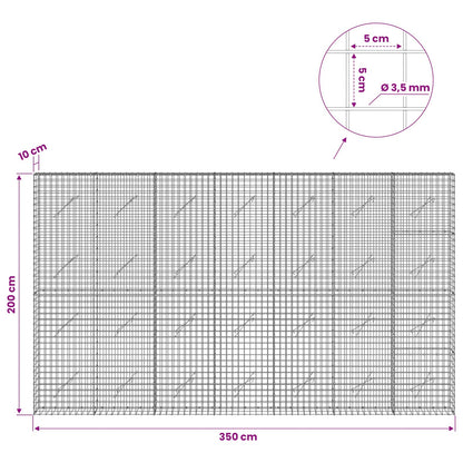 vidaXL Gabion with 3.5 mm Wire and 5x5 cm Mesh 350x10x200 cm 6