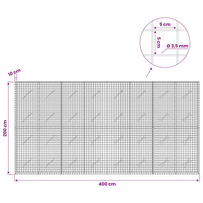 vidaXL Gabion with 3.5 mm Wire and 5x5 cm Mesh 400x10x200 cm 6