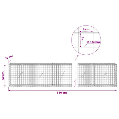 vidaXL Gabion with 3.5 mm Wire and 5x5 cm Mesh 650x20x50 cm 6