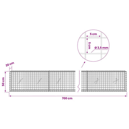 vidaXL Gabion with 3.5 mm Wire and 5x5 cm Mesh 700x20x50 cm 6