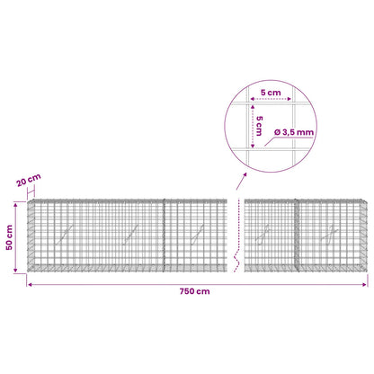 vidaXL Gabion with 3.5 mm Wire and 5x5 cm Mesh 750x20x50 cm 6
