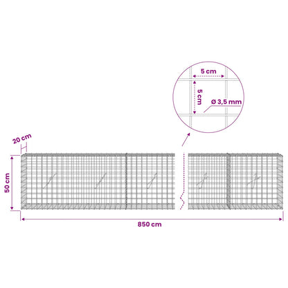 vidaXL Gabion with 3.5 mm Wire and 5x5 cm Mesh 850x20x50 cm 6