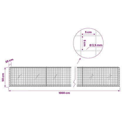 vidaXL Gabion with 3.5 mm Wire and 5x5 cm Mesh 1000x20x50 cm 6