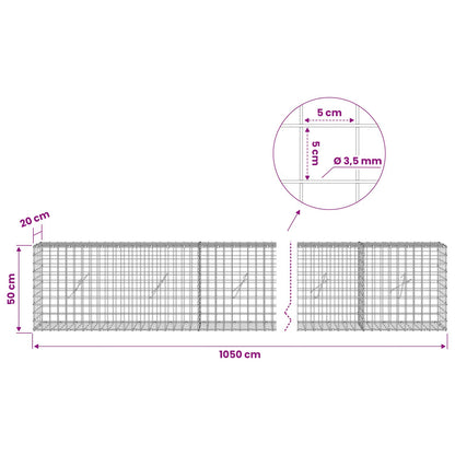 vidaXL Gabion with 3.5 mm Wire and 5x5 cm Mesh 1050x20x50 cm 6