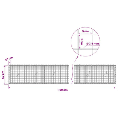 vidaXL Gabion with 3.5 mm Wire and 5x5 cm Mesh 1100x20x50 cm 6