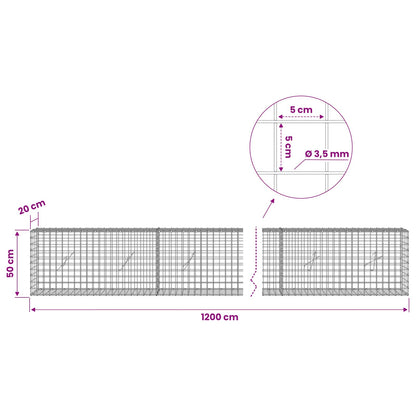 vidaXL Gabion with 3.5 mm Wire and 5x5 cm Mesh 1200x20x50 cm 6