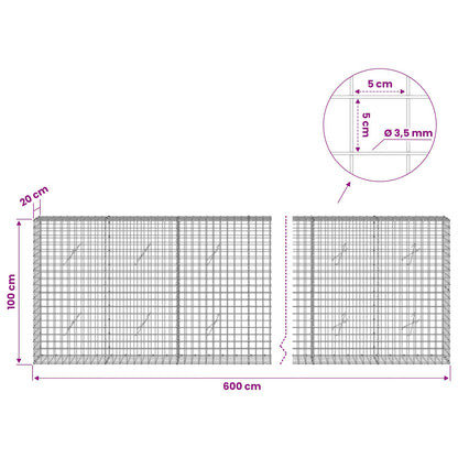 vidaXL Gabion with 3.5 mm Wire and 5x5 cm Mesh 600x20x100 cm 6