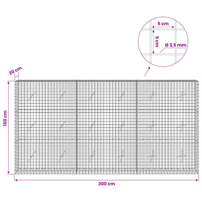 vidaXL Gabion with 3.5 mm Wire and 5x5 cm Mesh 300x20x150 cm 6