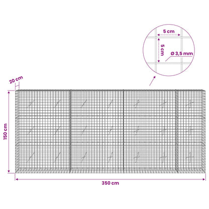 vidaXL Gabion with 3.5 mm Wire and 5x5 cm Mesh 350x20x150 cm 6