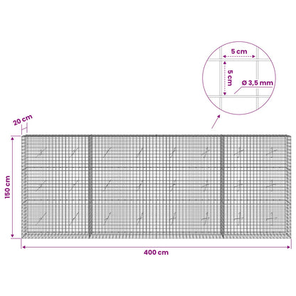 vidaXL Gabion with 3.5 mm Wire and 5x5 cm Mesh 400x20x150 cm 6