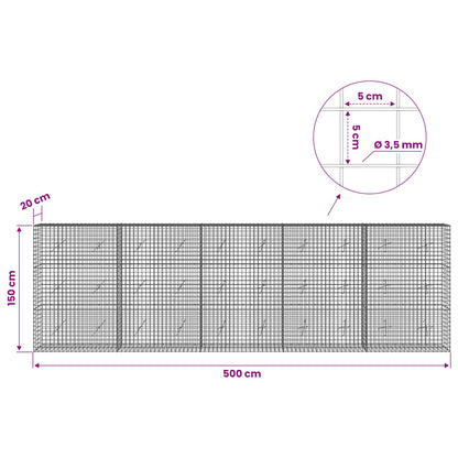 vidaXL Gabion with 3.5 mm Wire and 5x5 cm Mesh 500x20x150 cm 6