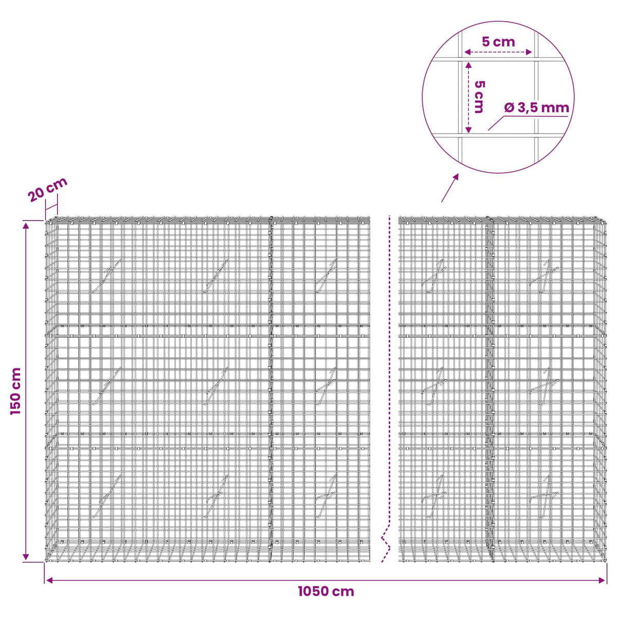 Gabion with 3.5 mm Wire and 5x5 cm Mesh 1050x20x150 cm 1050 cm
