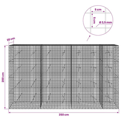 vidaXL Gabion with 3.5 mm Wire and 5x5 cm Mesh 350x20x200 cm 6
