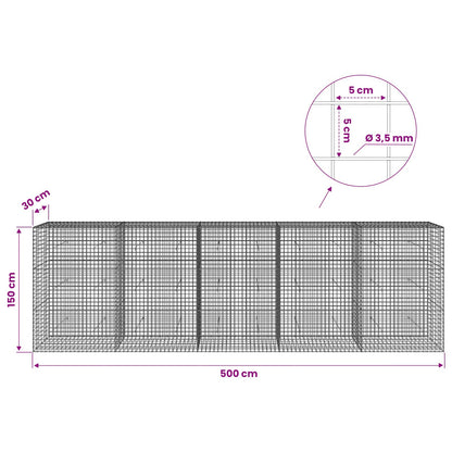 vidaXL Gabion with 3.5 mm Wire and 5x5 cm Mesh 500x30x150 cm 6