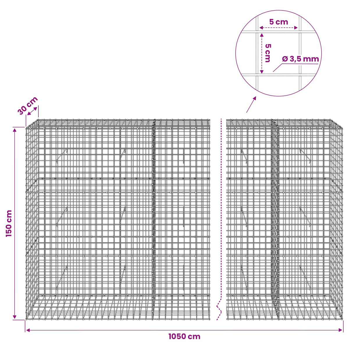 Gabion with 3.5 mm Wire and 5x5 cm Mesh 1050x30x150 cm 1050 cm