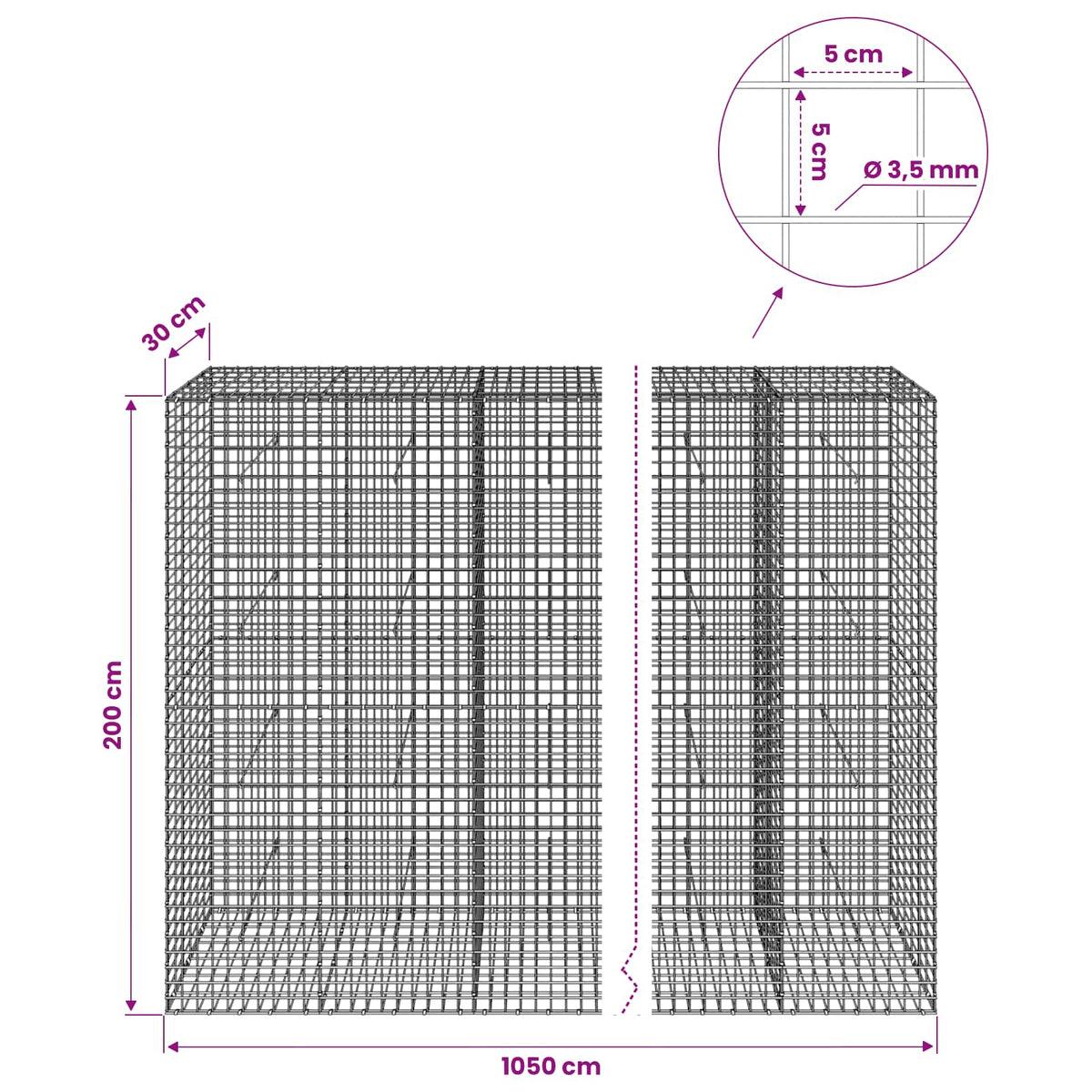 Gabion with 3.5 mm Wire and 5x5 cm Mesh 1050x30x200 cm 1050 cm