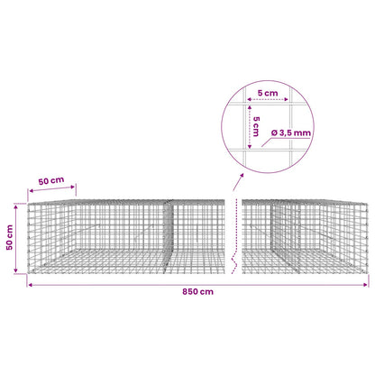 vidaXL Gabion with 3.5 mm Wire and 5x5 cm Mesh 850x50x50 cm 6
