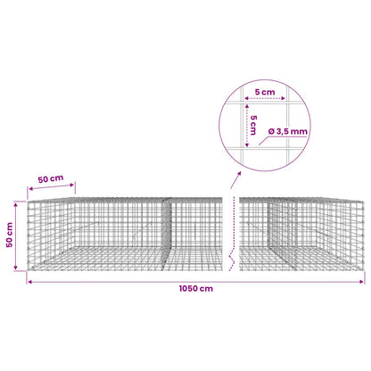 vidaXL Gabion with 3.5 mm Wire and 5x5 cm Mesh 1050x50x50 cm 6